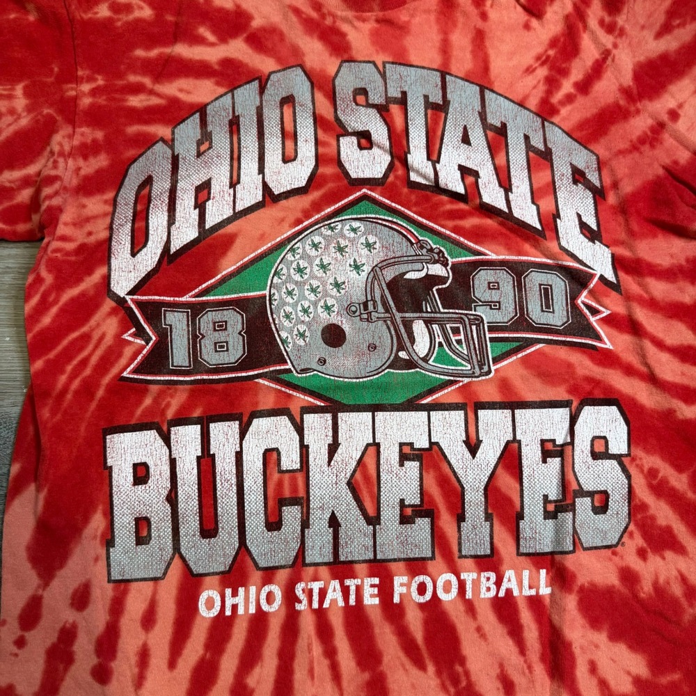 Y2K Ohio State Buckeyes 47 Brand Tie Dye Football T-Shirt Mens M Red Orange - Picture 2 of 4